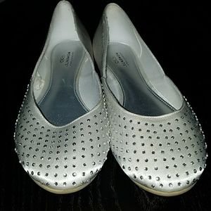 white with rhinestone ballet flats